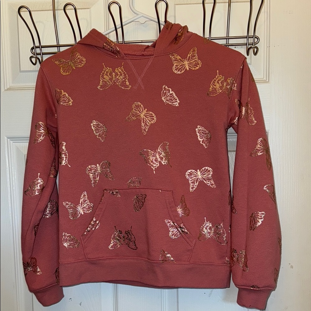 SO Pink/Mauve Butterfly Hoodie Girls Size 10/12